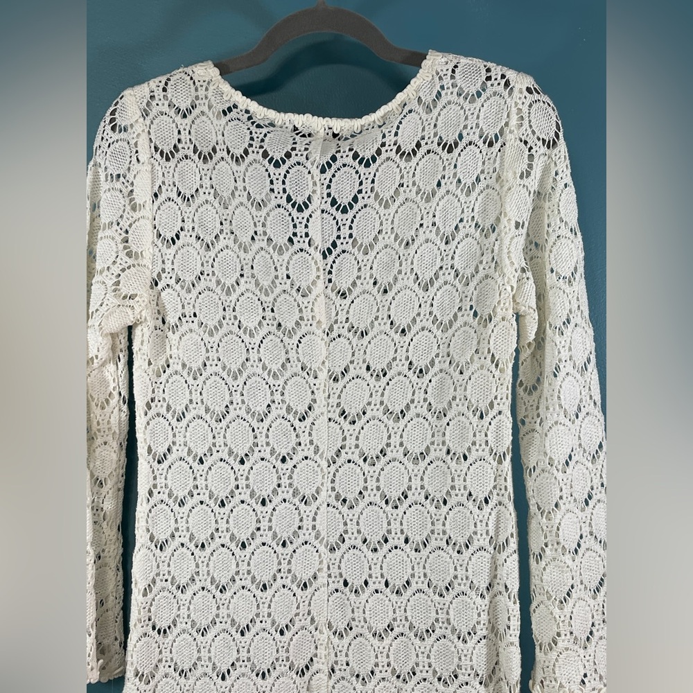 Trina Turk Dress Size 6 Crochet Ivory Long Sleeve Swim Cover Up - Picture 5 of 8